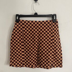 Brown and Tan Checkered Skirt